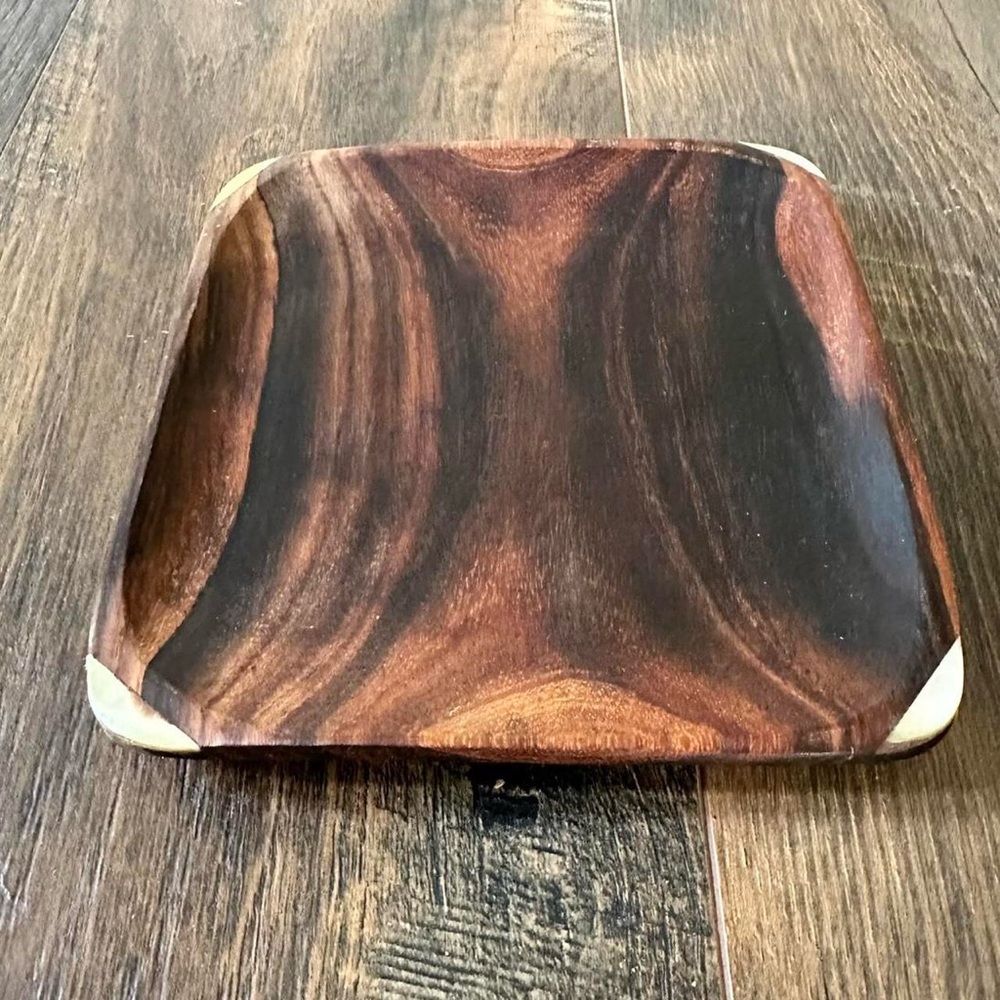 Handmade Acadia wood trinket square plate brown small plate
